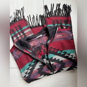 Earthbound Tribal Print Poncho with Fringe
